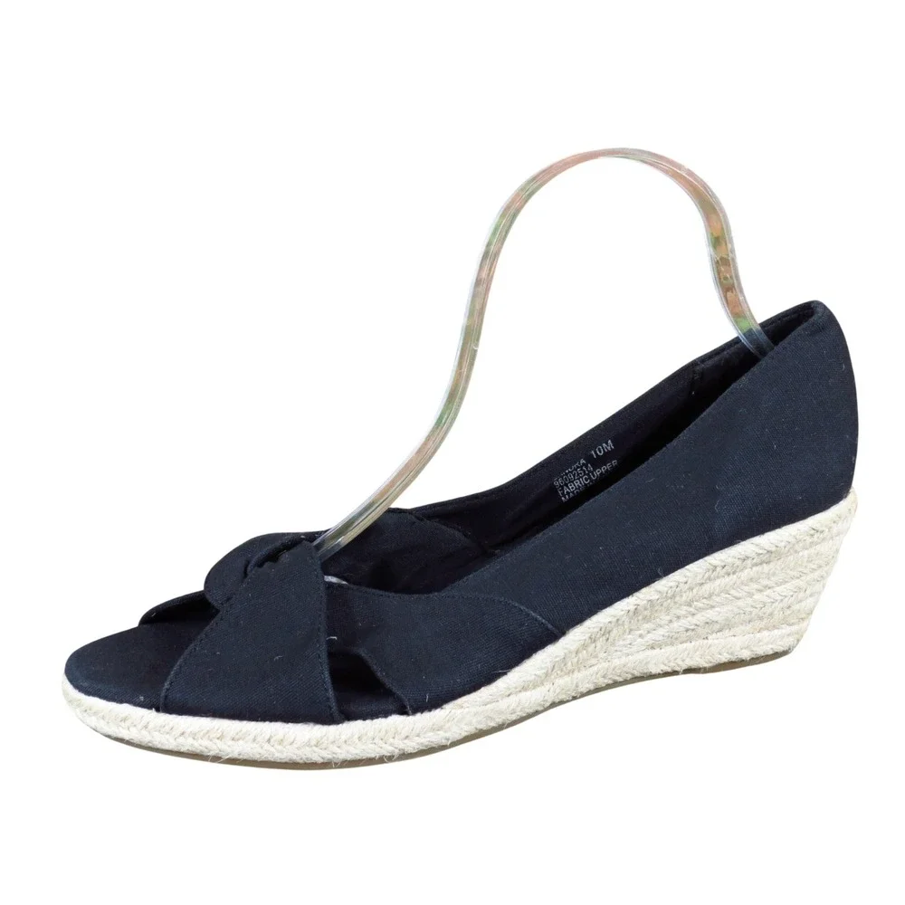 GNWflex Sandra Women Espadrille Wedge Sandals Size 10M Summer Black Fabric